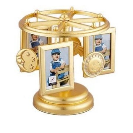 BLUEPRINTS Wind Up Musical Carousel Picture Frame - Gold Sun Moon and Stars Design - Holds 6 2x3 Photos BL92430